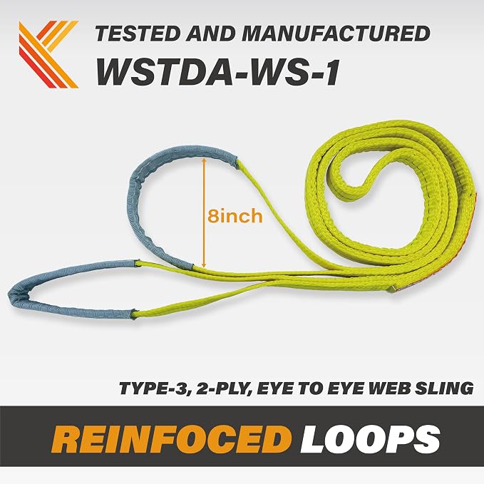 2-Ply Lifting Sling Straps 1”x 4ft - 3100lbs Vertical Capacity Heavy Duty Flat Eye Lift Sling, for Rigging Moving Towing Hoisting -1Pack - Kodiak Straps