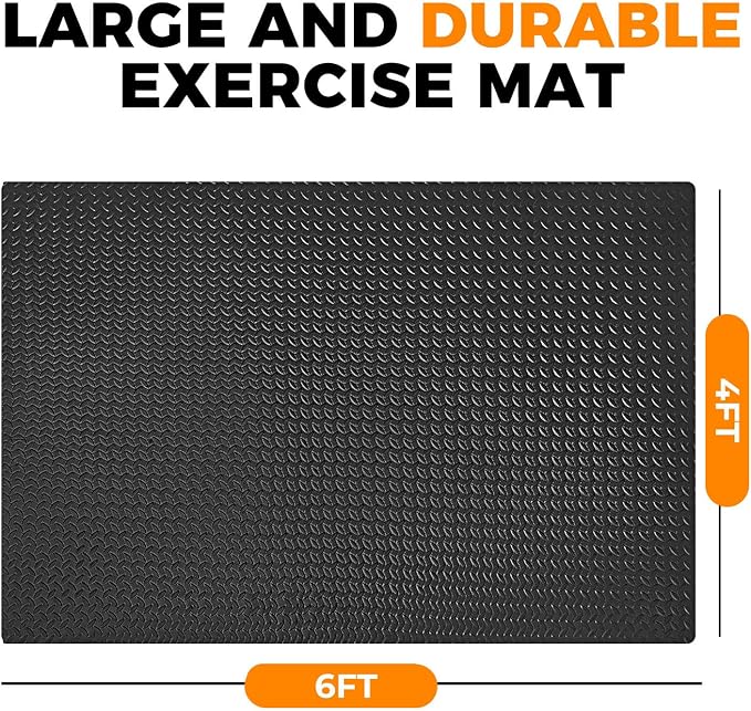 4x6ft Gym Floor Mat 10mm Thick - Large TPE/NPE Foam Workout Mat for Home Gym, Garage Floor, Yoga & Exercise - Non-Slip Eco-Friendly Fitness Mat (Black)