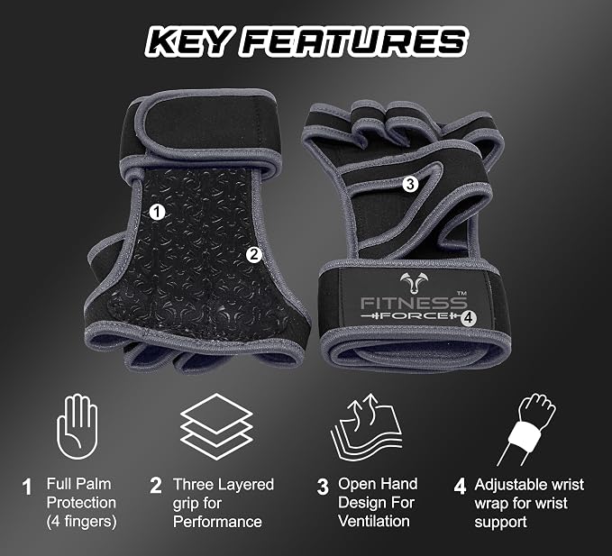 FITNESS FORCE Ventilated Weight Lifting Workout Gloves for Men & Women | Gym Gloves for Men & Women with Built-in Wrist Wraps for Men, Exercise Gloves for Weightlifting, Cycling & Cross Training