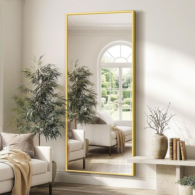 FICTOR Full Length Mirror with Stand, Floor Standing Mirror, 75"x35", Gold | HD Shatterproof Glass, Free-Standing or Wall-Mounted, Full Body Mirror for Bedroom, Living Room, Dressing Room, Entryway