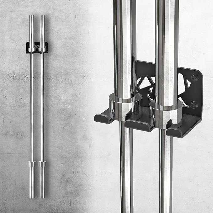Kipika Versatile Wall Mounted Barbell Holder with Hooks Storage Rack for Barbell Bars Holds Under 33mm Bar Size and Fitness Accessories Space-Efficient Gym Organization for Home & Commercial Use