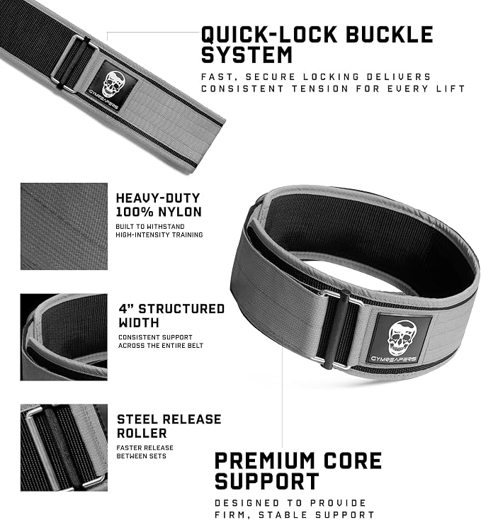 Gymreapers Quick Locking Weight Lifting Belt for Men Gym Belt for Powerlifting Deadlift Belt with 4 Inch Neoprene Metal Buckle Back Support Weightlifting Belt Women
