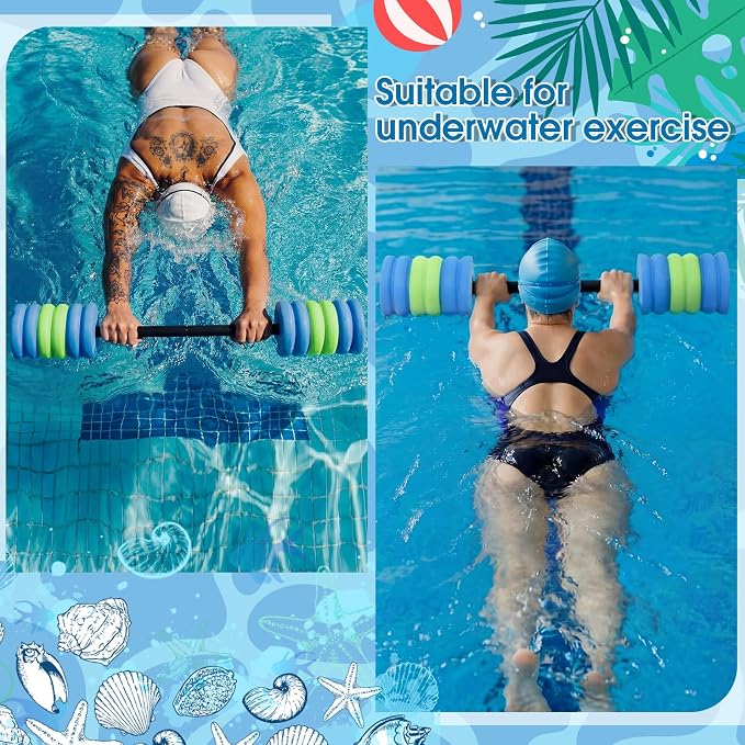 Soulchen Long Aquatic Exercise Dumbbells Pool Exercise Foam Water Weights Dumbbell Aquatic Pool Barbells with High Density EVA Foam for Swim Water Aerobics Workouts Loss