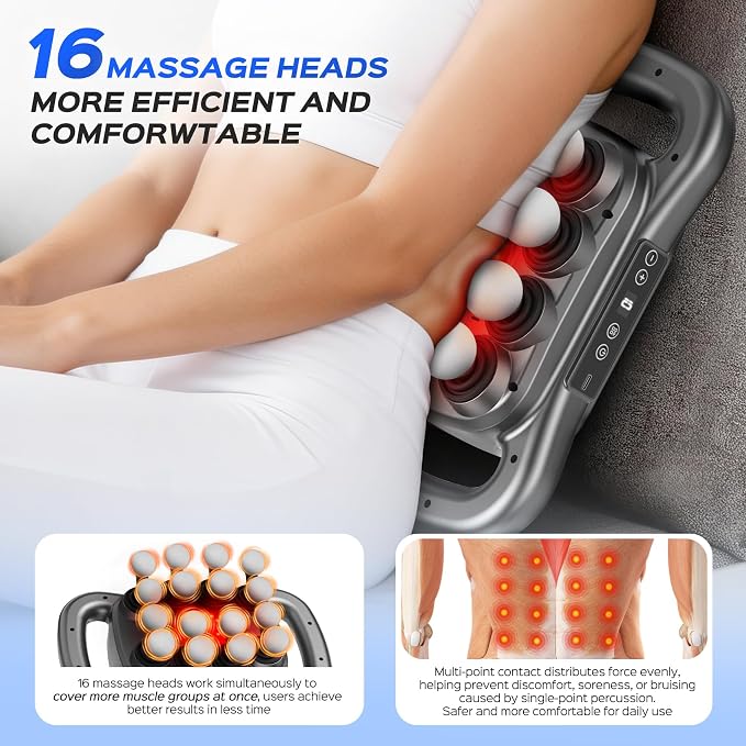 16-Head Massage Gun Set, 2600mAh Deep Tissue Percussion Massager | 9 Speeds & Styles, Quiet Electric Tool for Back, Shoulders, Legs, Foot, Body Muscle Pain Relief, Gunmetal