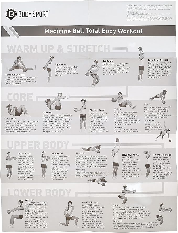 Body Sport Medicine Ball – Weighted Exercise Ball – at-Home Gym Equipment – Fitness Workout Ball – Cardio & Torso Strength Training