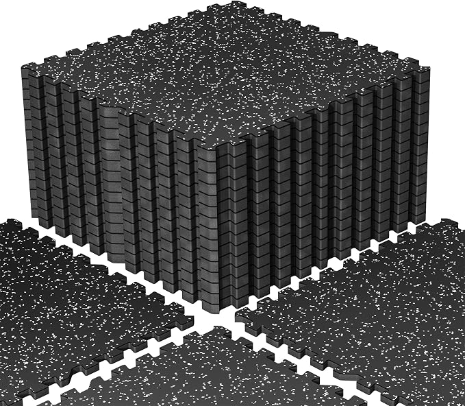 SUPERJARE 30" x 30" Larger Rubber Top Exercise Equipment Mats, 0.56" Thick 18PCS 112.5 Sq Ft High-Density EVA Foam Interlocking Gym Flooring, Big Workout Mat for Home Gym, Floor Protection, Black/Grey