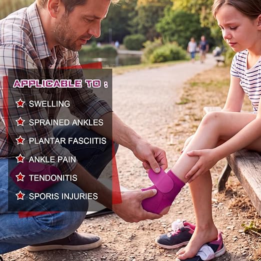 Honoson 2 Pcs Ankle Brace Kid Ankle Support Youth Neoprene Lace up Compression Sleeve Foot Brace Stabilizer with Adjustable Strap for Sport Sprained Plantar Fasciitis Achilles Tendonitis(Rose Red,S)