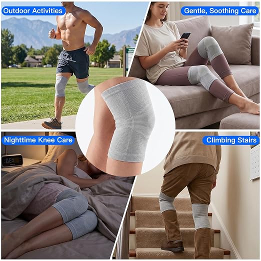 One Compression Bamboo Knee Sleeves For Women & Men Knee Pain, Elastic Compression Leg Sleeves for Arthritis, Original 2-Pack...(Gray, Large(72-92KG))