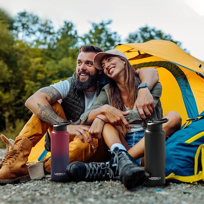 40oz Insulated Water Bottle (Cold for 48 Hrs),BPA Free&Leak Proof,Stainless Steel Water Flask,Water Jug with Straw Spout Lids for Gym,Hiking,Travel,Black