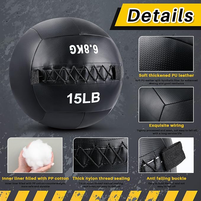 Lunmon Soft Wall Medicine Ball for Exercise Fitness Slam Weighted Med Ball with Non Slip Grip for Slamming Workout Strength Conditioning Core Training Lunge and Partner Toss