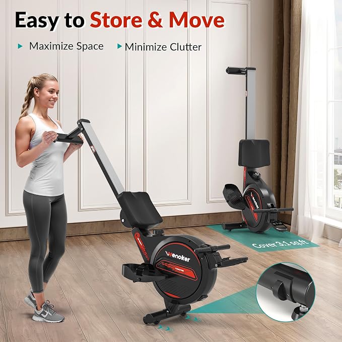 WENOKER Rowing Machine, Magnetic Rowing Machine for Home, Upgraded 32-Levels Resistance with Smart Electronic Knob, 350 LBS Weight Capacity, Compact Rower Machine Easy Assembly.