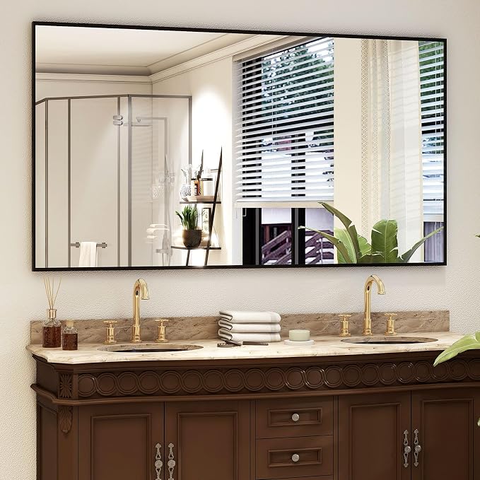 Easly 34"x76" Full Length Mirror with Stand, Large Rectangular Floor Mirror for Bedroom, Living Room or Closet, Wall-Mounted or Freestanding, Black Aluminum Alloy Frame