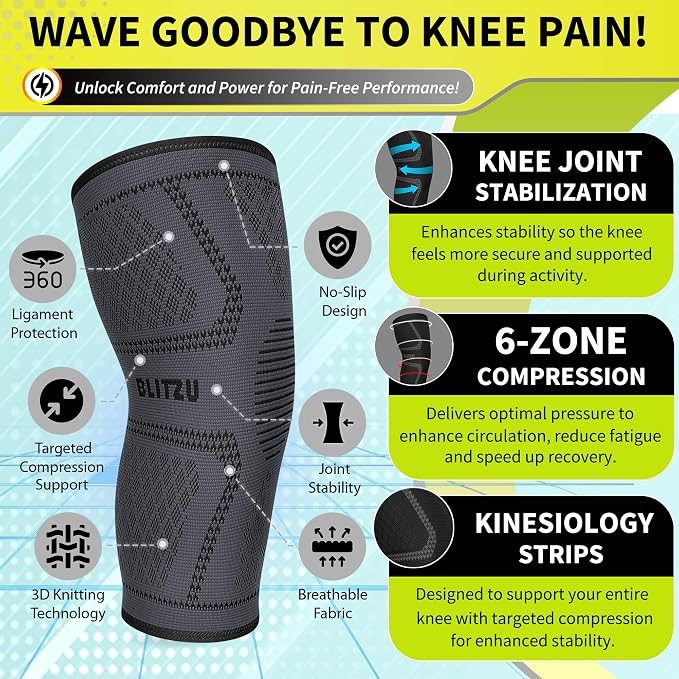 Knee Brace Men & Women, Knee Compression Sleeve Support Wrap Tendonitis L | 2 Pack, Joint & Patella Stabilization, Arthritis Pain Relief, Meniscus Tear, ACL Injury Recovery, Running, Sports, Workout