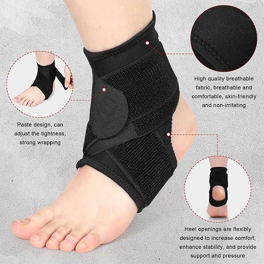Honoson 2 Pcs Ankle Brace Kid Ankle Support Youth Neoprene Lace up Compression Sleeve Foot Brace Stabilizer with Adjustable Strap for Sport Sprained Plantar Fasciitis Achilles Tendonitis(Black,M)