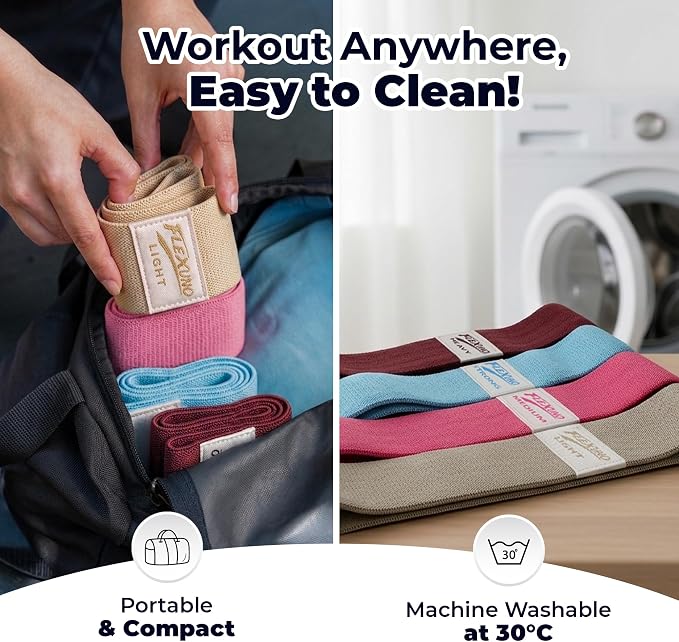 HABBY Sport Fabric Resistance Bands Set of 4 - Non-Slip Thick Fabric Booty Workout Loop Bands for Legs, Glutes, Home Gym, Physical Therapy, Strength Training - Unisex - FLEXUNO