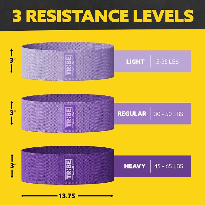 Fabric Resistance Bands for Working Out, 3-Pack for Legs and Glutes | Booty bands for women and men, non-slip grip, 3 resistance levels, for squats, lunges, hip thigh training, glute activation