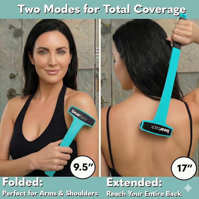 bearback Lotion Applicator for Back & Body Long-Reach Roller for Even Lotion, Sunscreen, Self-Tanner & Medication Application Foldable, Reusable, No-Help Design American Small Business (Teal)