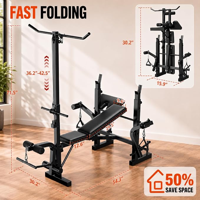 Adjustable Weight Bench, Foldable Flat Incline Decline Workout Bench & All-in-One Home Gym Training Station, Multi-Style & Weight Capacity Optional for Full Body Strength Training
