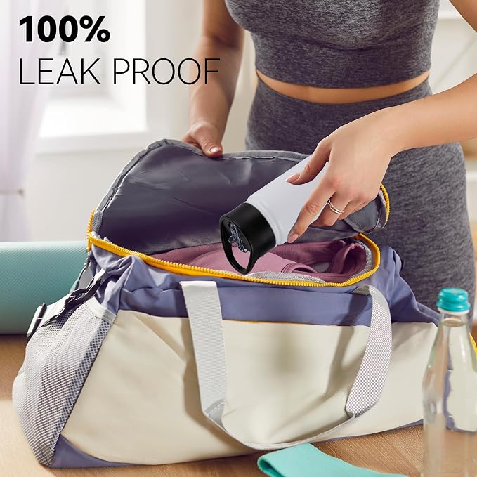 16 oz Insulated Water Bottle for School, Straw & Spout Lid, Keep Cold 24H, Spill Proof, BPA-Free, Double Wall Stainless Steel Kids Water Bottles for Sports, Gym, Travel, White