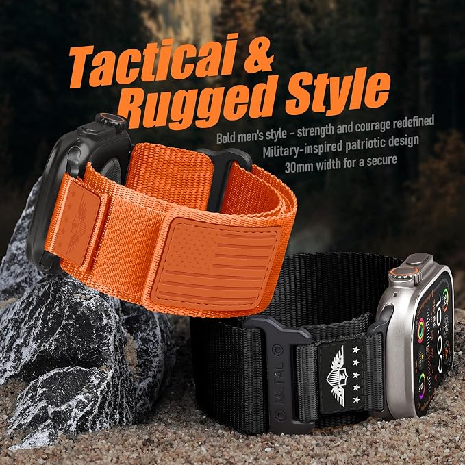 Rugged Nylon for Apple Watch Ultra 2/ Ultra 3 Band Series 11/10/9/8/7/6/5/4/3/SE iWatch Bands Men,Soft Woven Stars-Stripes Flag Wristbands Strap for Apple Watch Ultra 3/2/1 49mm 46mm 45mm 44mm 42mm