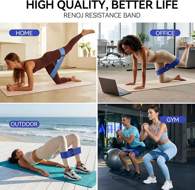 Renoj Resistance Bands for Working Out: 3-Set Professional Exercise Bands for Pilates, Yoga, Home Gym, Booty, Leg Training | Heavy/Medium/Light Fabric Loops for Women Men