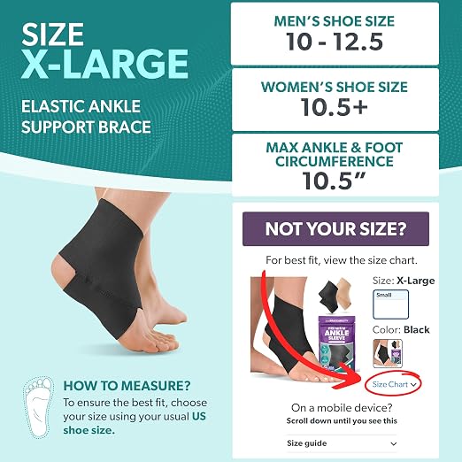BraceAbility Ankle Compression Sleeve, Ankle Support Brace for Sprained Ankle, Swelling, Tendonitis, Foot Compression Wrap for Running, Ankle Support for Women and Men (X-Large - Black)