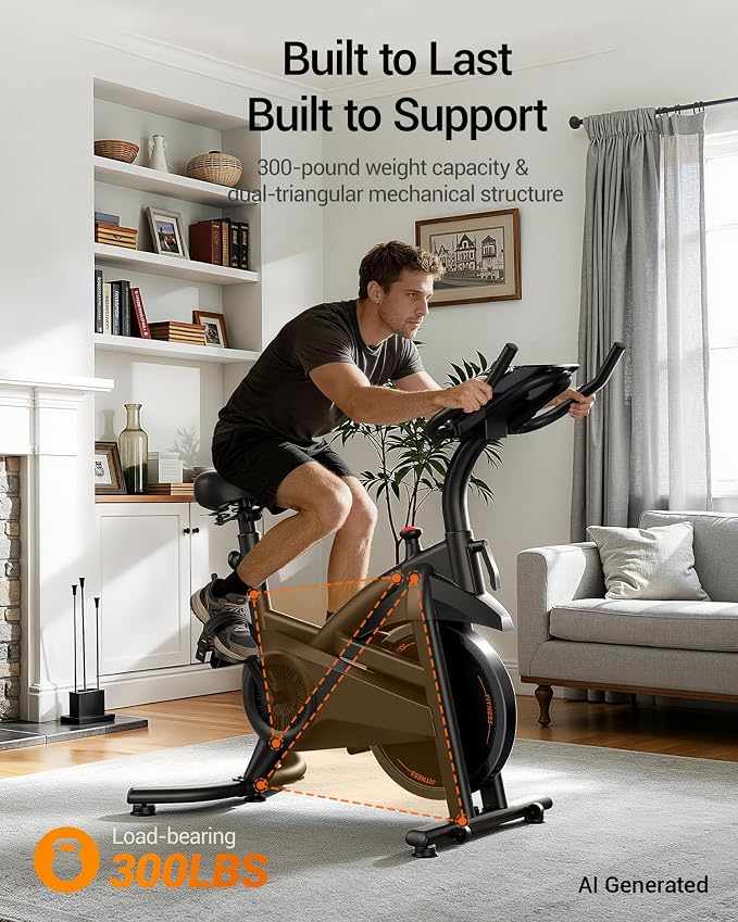 CURSOR FITNESS Exercise Bike, Stationary Bikes for Home with Brake Pad | Low Noise Indoor Bike for Home with Exclusive App, Workout Bike with Tablet Mount for Weight Loss, 300 lb Weight Capacity