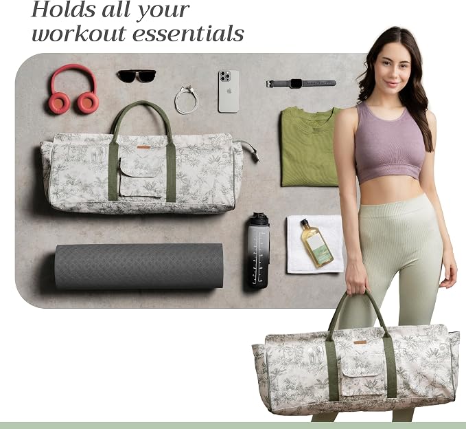 Maison d' Hermine Yoga Mat Duffle Bag Gym Tote Yoga Mat Carry Bag | Cylindrical bag for Woman Men Gifts Adjustable shoulder straps with Drawstring Water Bottle Pocket and zipper pocket