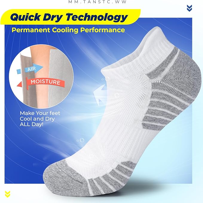 TANSTC Athletic Running Ankle Socks for Men Women, Cushioned Low Cut Sport Tab Socks, 6 Pack