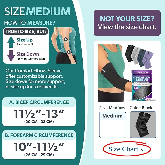 BraceAbility Elbow Compression Sleeve for Bursitis - Olecranon Elbow Brace for Tendonitis, Tennis Elbow, Golfers Elbow, Arthritis, Elbow Pain Relief Arm Sleeve for Women and Men (M - Black)