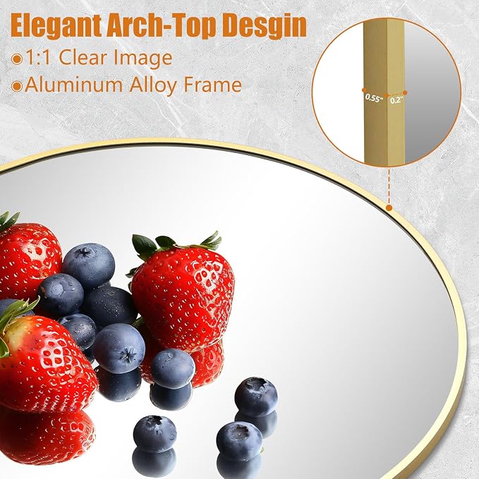Arched Full Length Mirror, 76"x34" Oversized Floor Mirror, Gold | Free Standing, Tempered Glass, for Bedroom Living Room Gym, Leaning Wall, Hanging