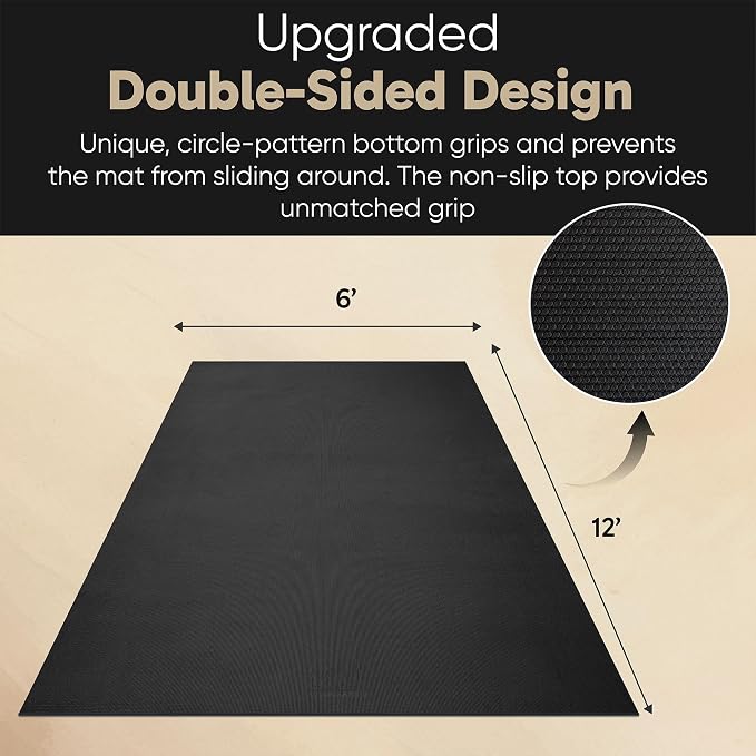 Gorilla Mats Extra Large Yoga Mat – 9'x6', 12'x6', 15'x6' (8mm) Extra Thick Wide Non-Slip Exercise Mat for Home Gym Flooring – Ultra Comfortable Workout Floor Mat for Barefoot Fitness & Stretching