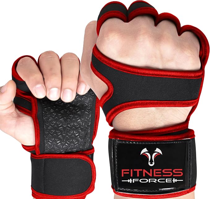 FITNESS FORCE Ventilated Weight Lifting Workout Gloves for Men & Women | Gym Gloves for Men & Women with Built-in Wrist Wraps for Men, Exercise Gloves for Weightlifting, Cycling & Cross Training