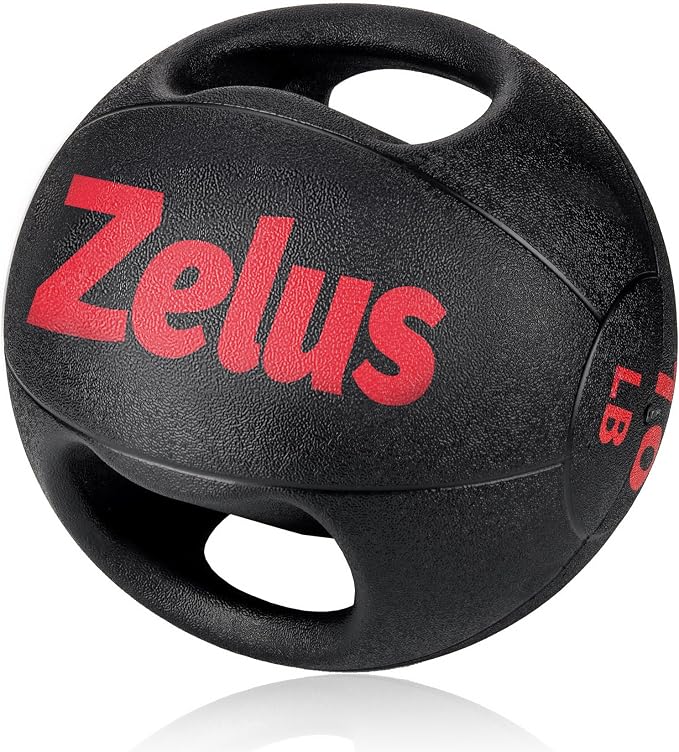 ZELUS Medicine Ball with Dual Grip| 10/20 lbs Exercise Ball |Weight Ball with Handles| Textured Grip Exercise Ball |Strength Training| Core Workouts | 10/20 lb, eco-friendly odorless rubber, dual anti-skid grips, for core strength training mobility, ho...
