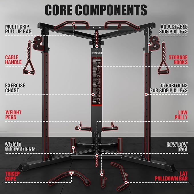 CC01 Cable Crossover Machine with High and Low Pulley System, Functional Trainer with Pull Up Bars and Optional Bundle, Cable Machine for Home Gym Power Workout