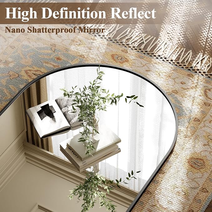 Arched Full Length Mirror 56"x21" Leaning Hanging Decor Black | Standing Body Mirror with Aluminum Frame for Bedroom Cloakroom Living Room Make-up Gift