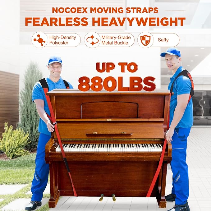 NOCOEX 2-Person Moving Straps for Lifting - Moving Straps with Back Support for 2 Movers - Shoulder Lifting System for Move & Carrying Furniture Appliances Mattresses Heavy Objects Up to 880lbs
