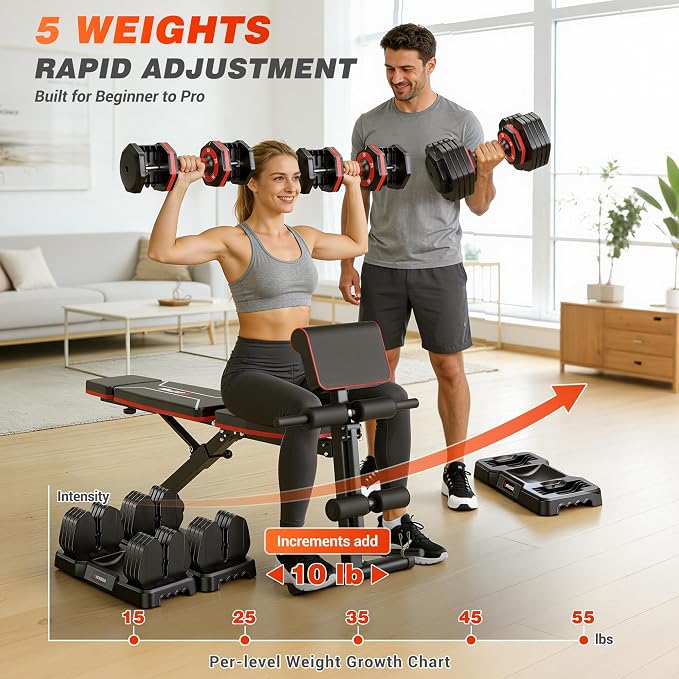GIKPAL Adjustable Weight Bench - Workout Bench Press for Home Gym | Foldable Incline Decline Sit up Exercise Bench for Full Body Strength Training w/Leg Extension and Preacher Pad