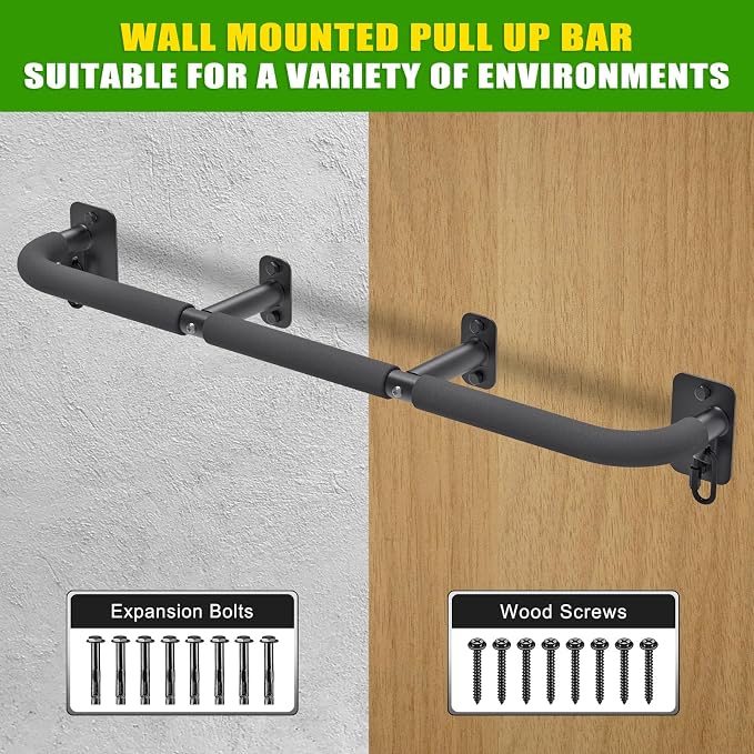 SELEWARE 32"/36" Wall Mount Pull Up Bar Joist Mount Chin Up Bar for Doorway | Heavy Duty Steel Construction Support 450 lb, w/Resistance Band Hooks, Fits 32"/36" Wall Studs for Home Gym Strength Training