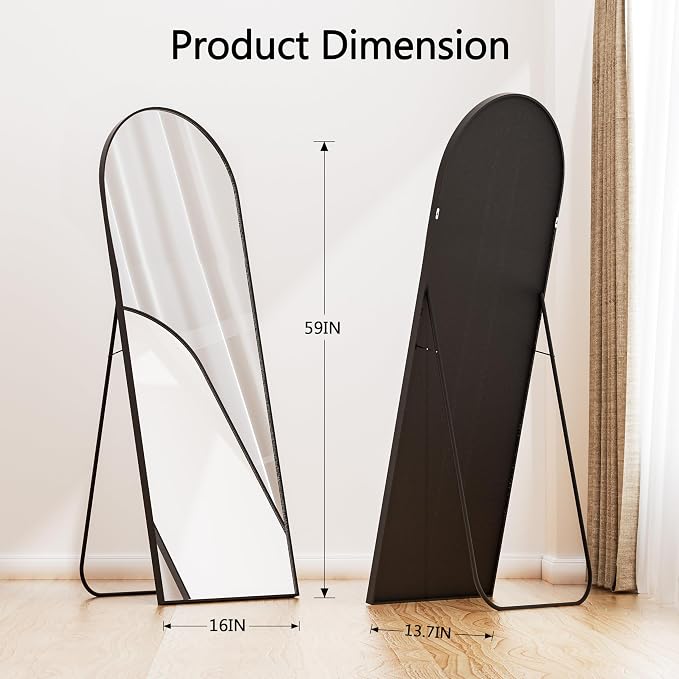Simple Deluxe Arched Full Length Mirror, 59"x16" Large Floor Mirrors, for Wall Door Bedroom Bathroom Living Room (Black)