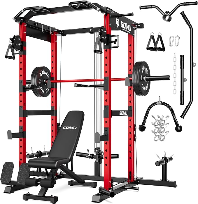 RH01 Power Cage Rack, 2000LBS Squat Rack with with Cable Crossover System&LAT Pull Down System, Multi-Function Workout Cage for Home&Garage Gym