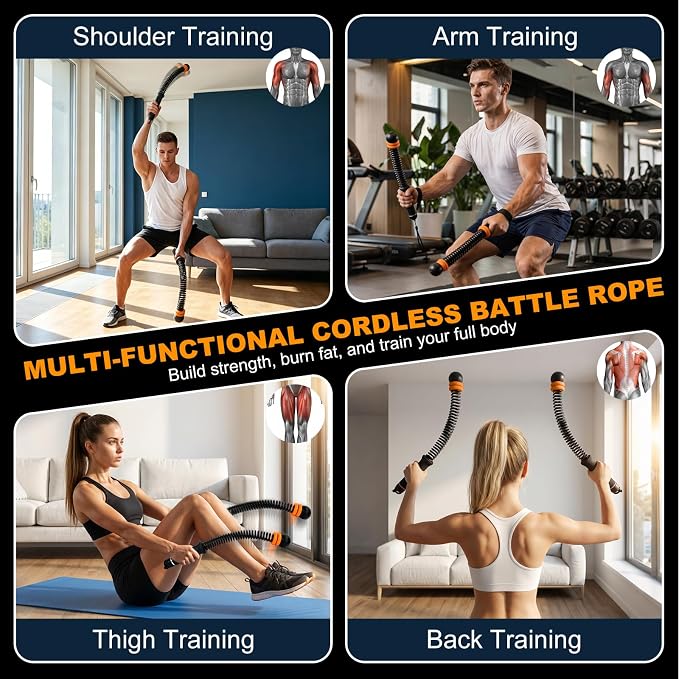 RYACO Ropeless Battle Ropes, Cordless Fitness Training Set for Home Gym | Portable equipment, detachable weight rings, low-impact full-body HIIT & strength training indoor fitness gear
