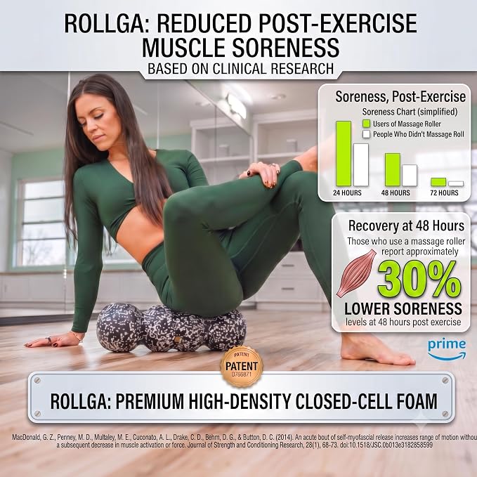 Rollga PRO - High Density Foam Roller for Exercise & Back Pain, 18 inches | Patented Grooves Protect Spine & Bone, Bumps Reach Deeper, Design Mimics Hands-On Massage, Increase Flexibility 22%