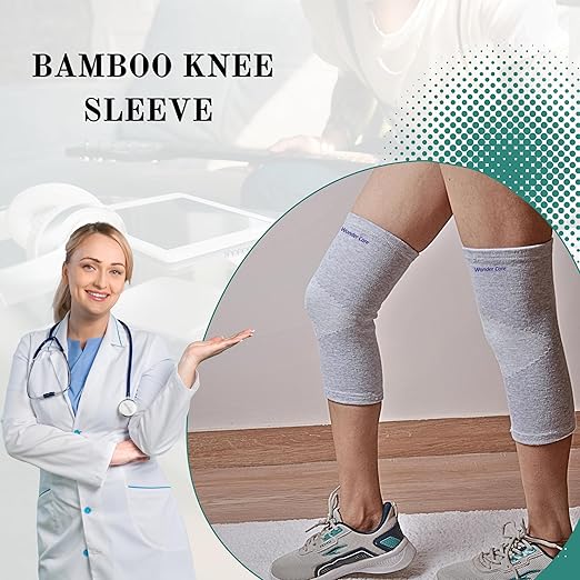 Wonder Care 2-Pack Bamboo Knee Compression Sleeve for Men and Women, Compression Knee Sleeve for Running, Volleyball, Gym Weightlifting Made from Bamboo Yarn, Perfect Knee Brace for Knee Pain and Enhanced Comfort - 1 Pair