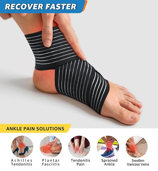 Ankle Brace 2 Pack, Adjustable Compression Support Wrap for Men & Women – Ideal for Sprains, Plantar Fasciitis, Tendonitis, Arthritis – Breathable, Fits in Shoes for Running Sports Gym (Black)