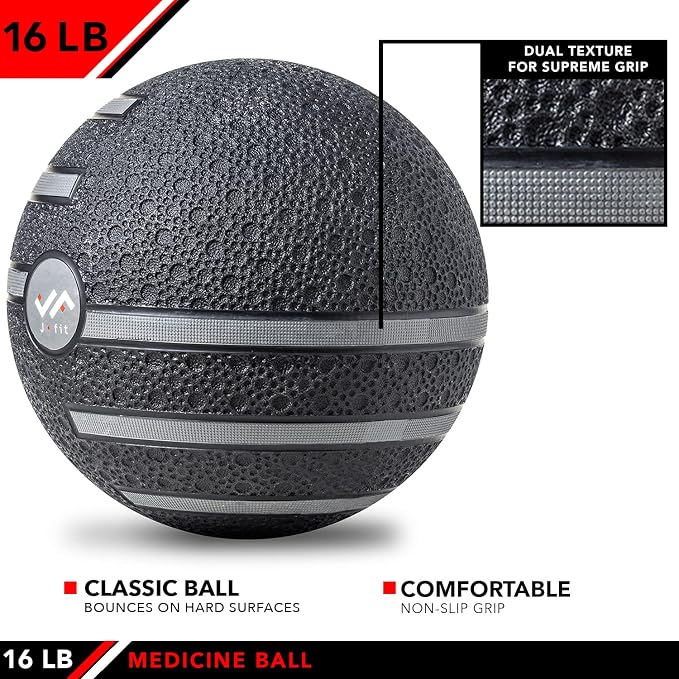 JFIT Dual Texture Medicine Ball – Weighted Exercise Ball for Strength, Core & Functional Fitness Training