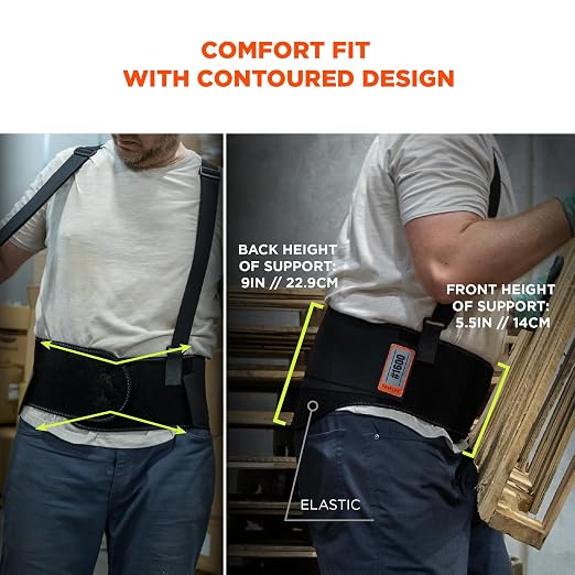 Ergodyne - 11108 ProFlex 1600 Back Support Brace, 9" Extended Support, High Cut Front For Mobility, 4XL,Black