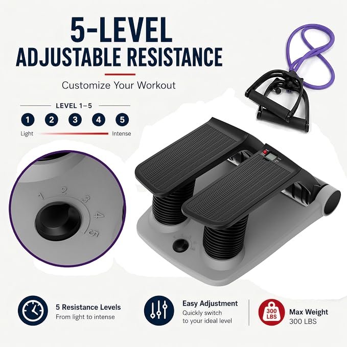 Air Stepper Machine with Resistance Bands | Adjustable Air Resistance Mini Stepper, LCD Monitor, Low Impact Cardio Workout Equipment for Home Gym, 300 lb Capacity