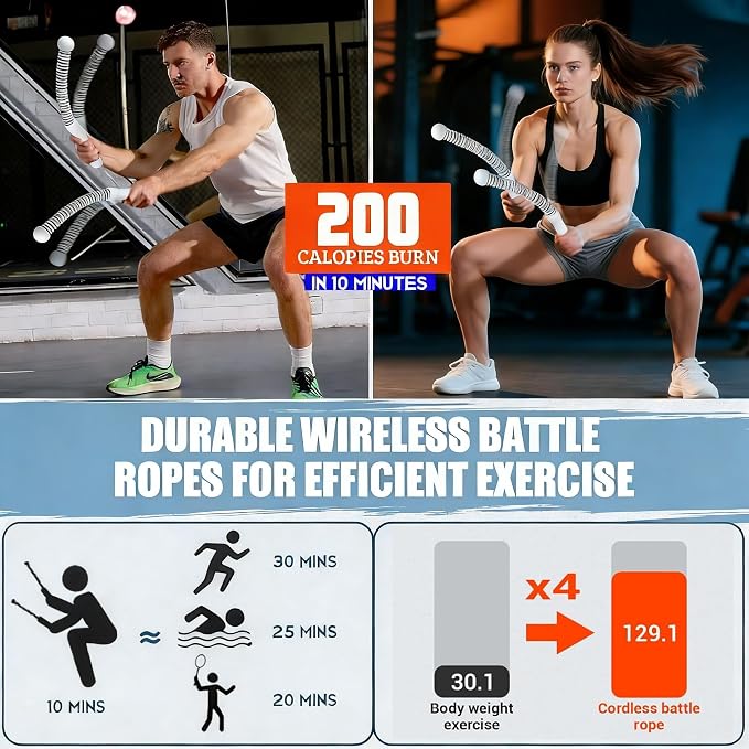 2PCS Weighted Ropeless Battle Ropes for Home Gym, Heavy Duty Arm Exerciser for Strength Training, Portable Battle Rope for Advanced Workouts and Core Muscle Building (Grey 3)
