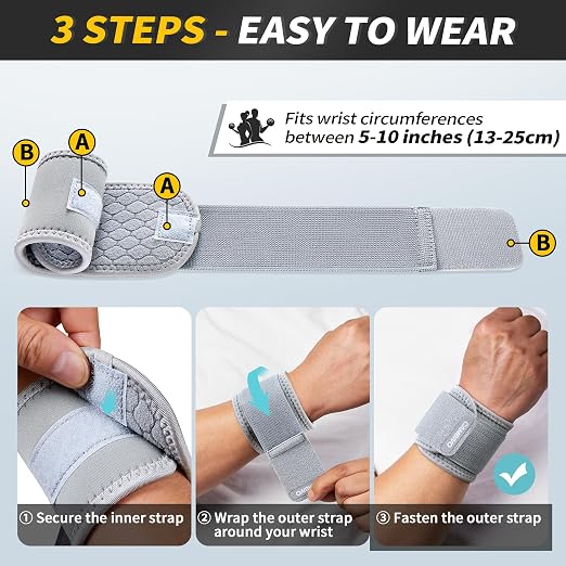 CAMBIVO 2 Pack Wrist Brace for Carpal Tunnel with wraps, Gray | Wrist Support, Adjustable Wrist Wraps for Weightlifting, Tendonitis, Pain Relief, Sleeping, Night, Gym, Neoprene, Both Hands
